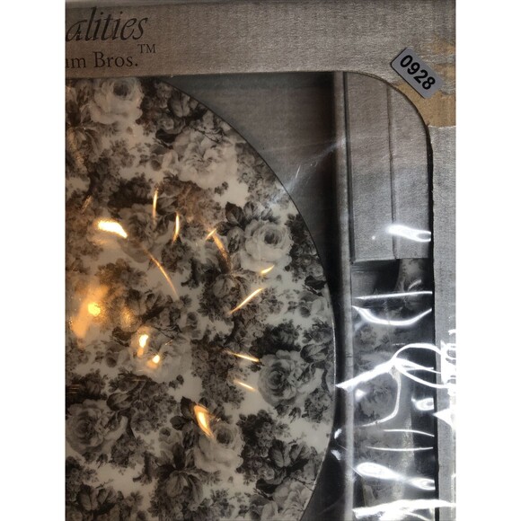 Formalities by Baum Bros Cake Plate & Server, White & Black Rose Print Gold Rim - Picture 9 of 9
